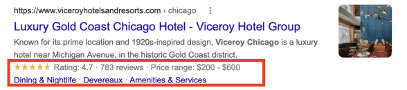Recensione rich snippet per Luxury Gold Coast Chicago Hotel