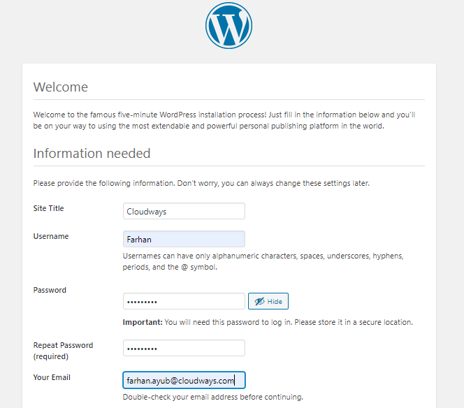 WordPress-Informationen hinzugefügt