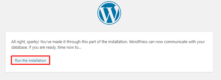 rulați instalarea wordpress