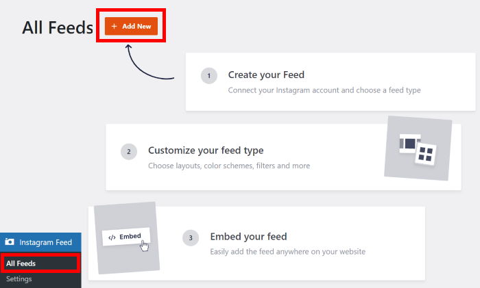 criar novo feed instagram feed pro