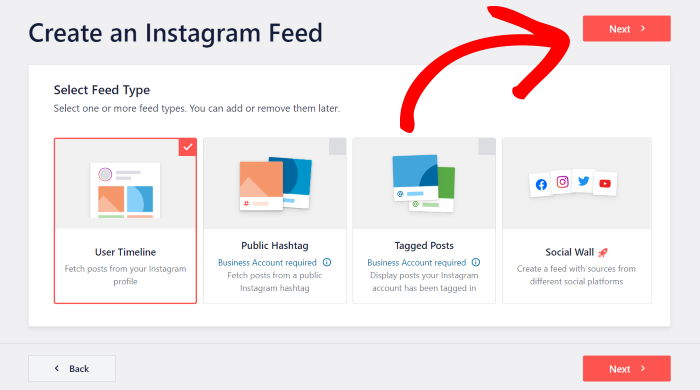 sélectionnez votre type de flux instagram feed pro