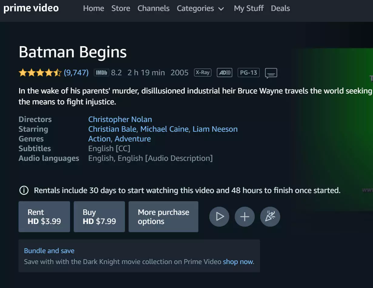 Amazon TVOD バットマン ビギンズ
