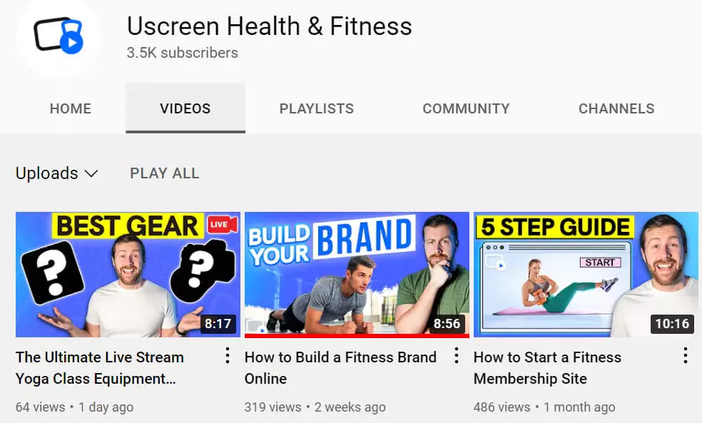 Uscreen 건강 및 피트니스 YouTube 채널