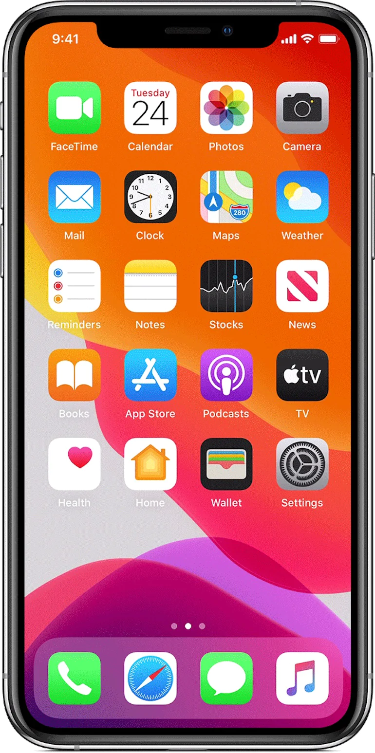 Apple iOS 14 home screen showing icons for apps such as Settings, Wallet, and Clock.