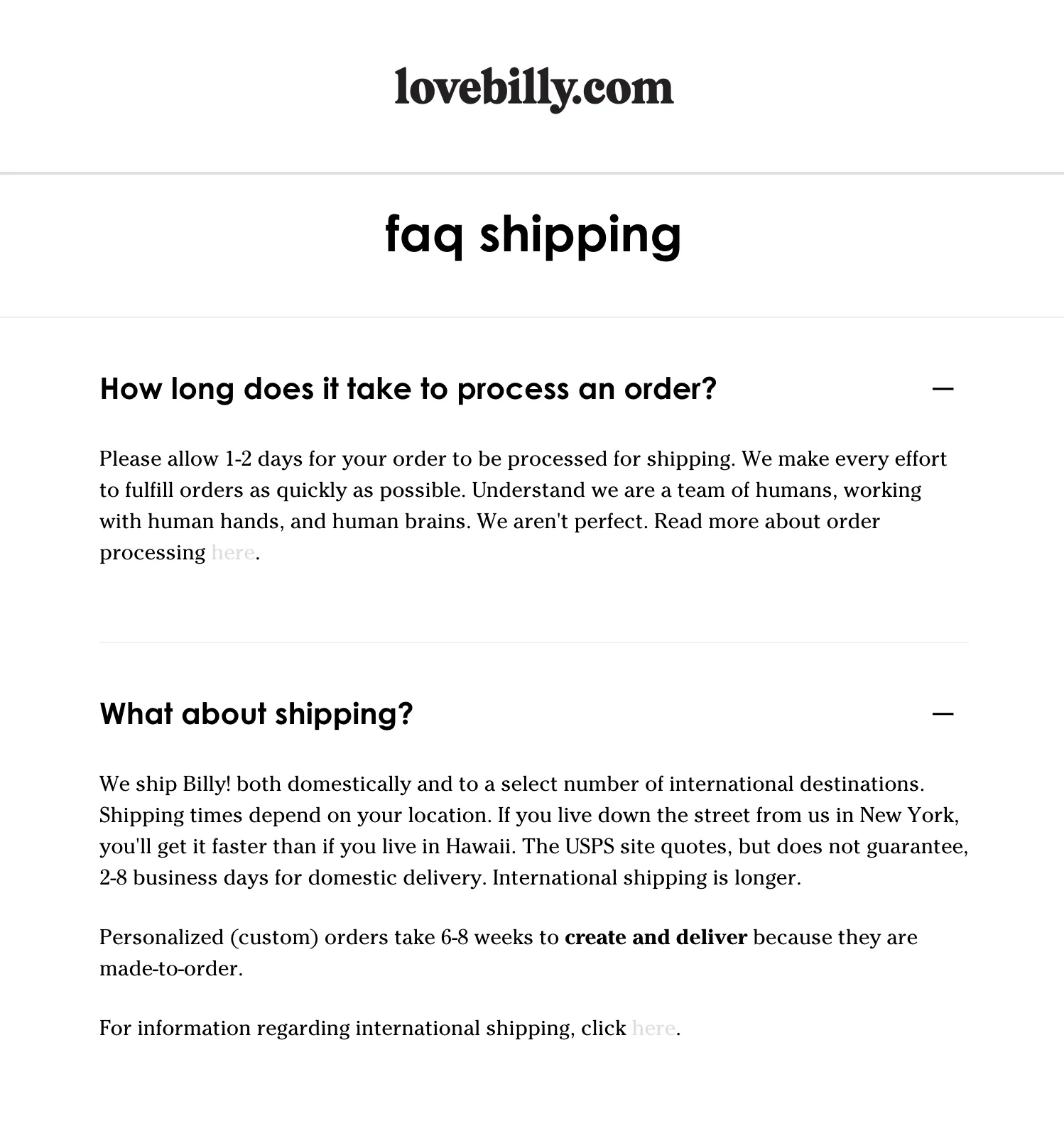 shipping FAQ example