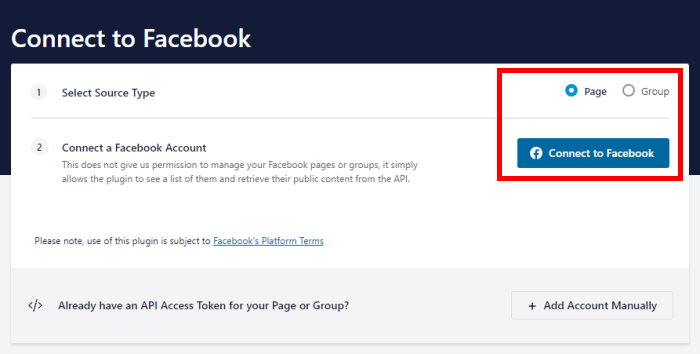connettiti a facebook usando facebook feed pro