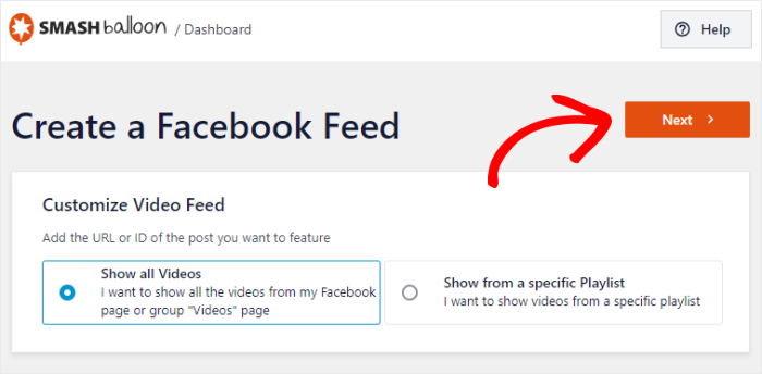scegli il tipo di feed video facebook