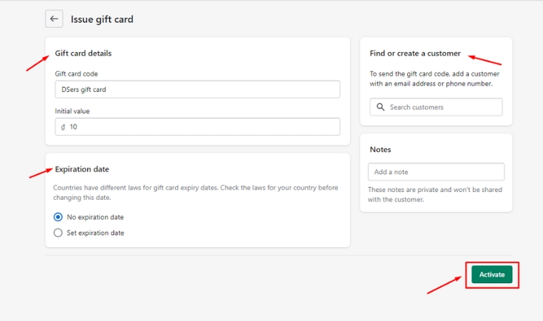 Faceți clic pe Activare după personalizarea tuturor cardurilor cadou - DSers