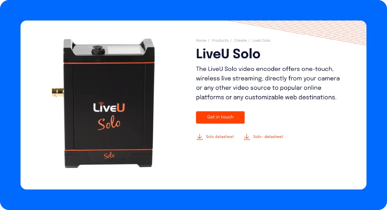 Tangkapan layar encoder LiveU Solo.
