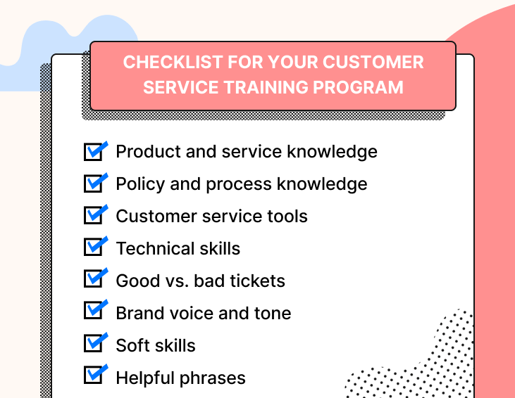 Checklist for customer service training. 