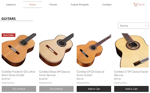Una imagen muestra los productos que utiliza Elite Guitarist para la monetización de contenido.