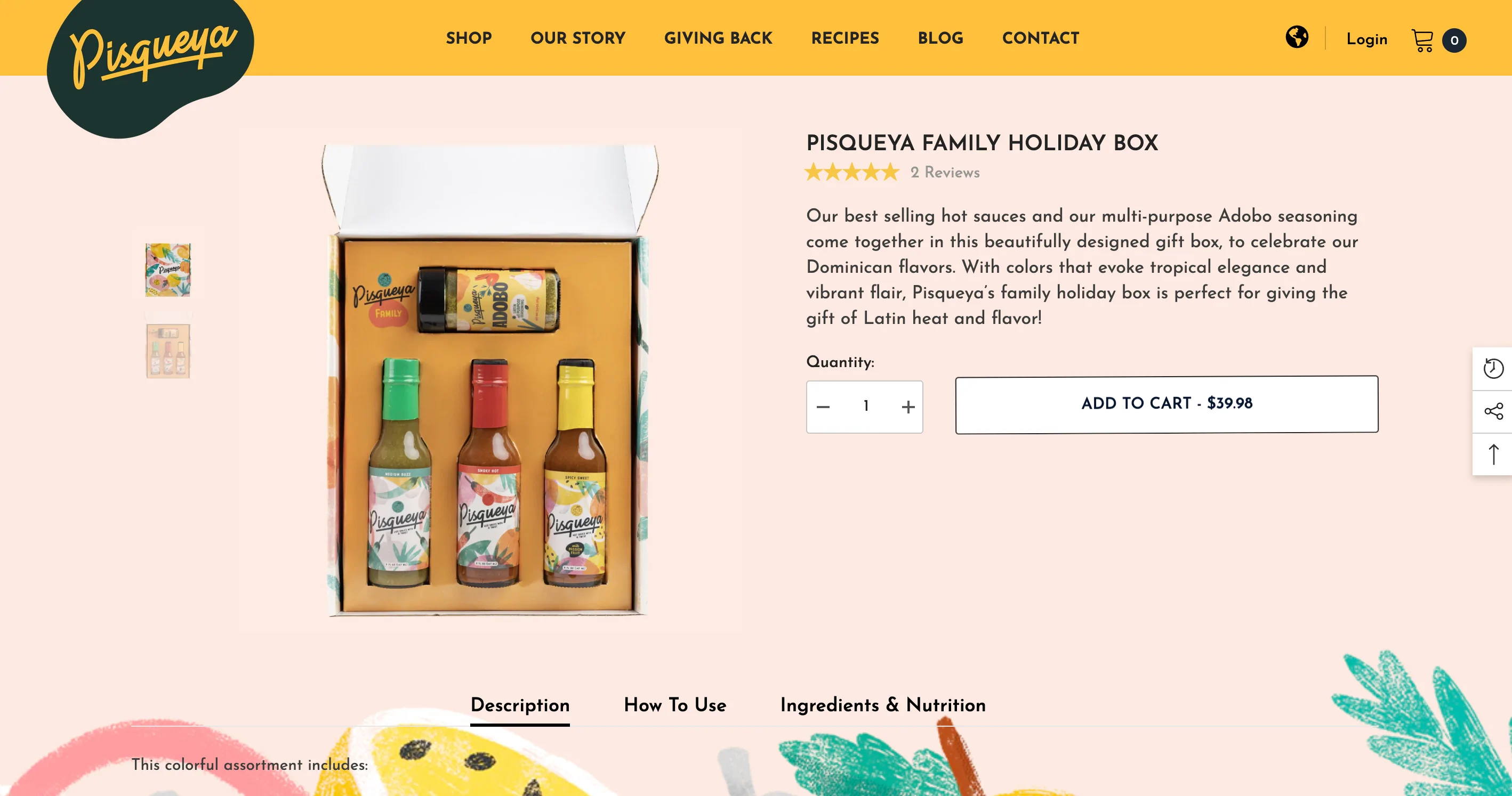 Product page for a hot sauce company