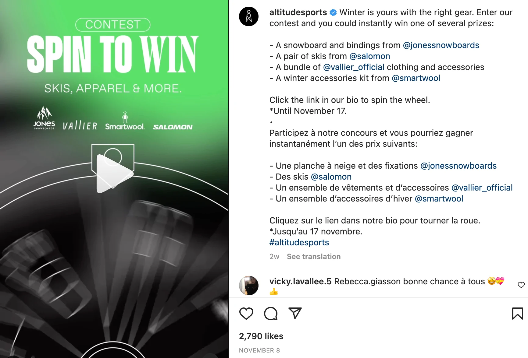 A social media post by Altitude sports promoting a giveaway