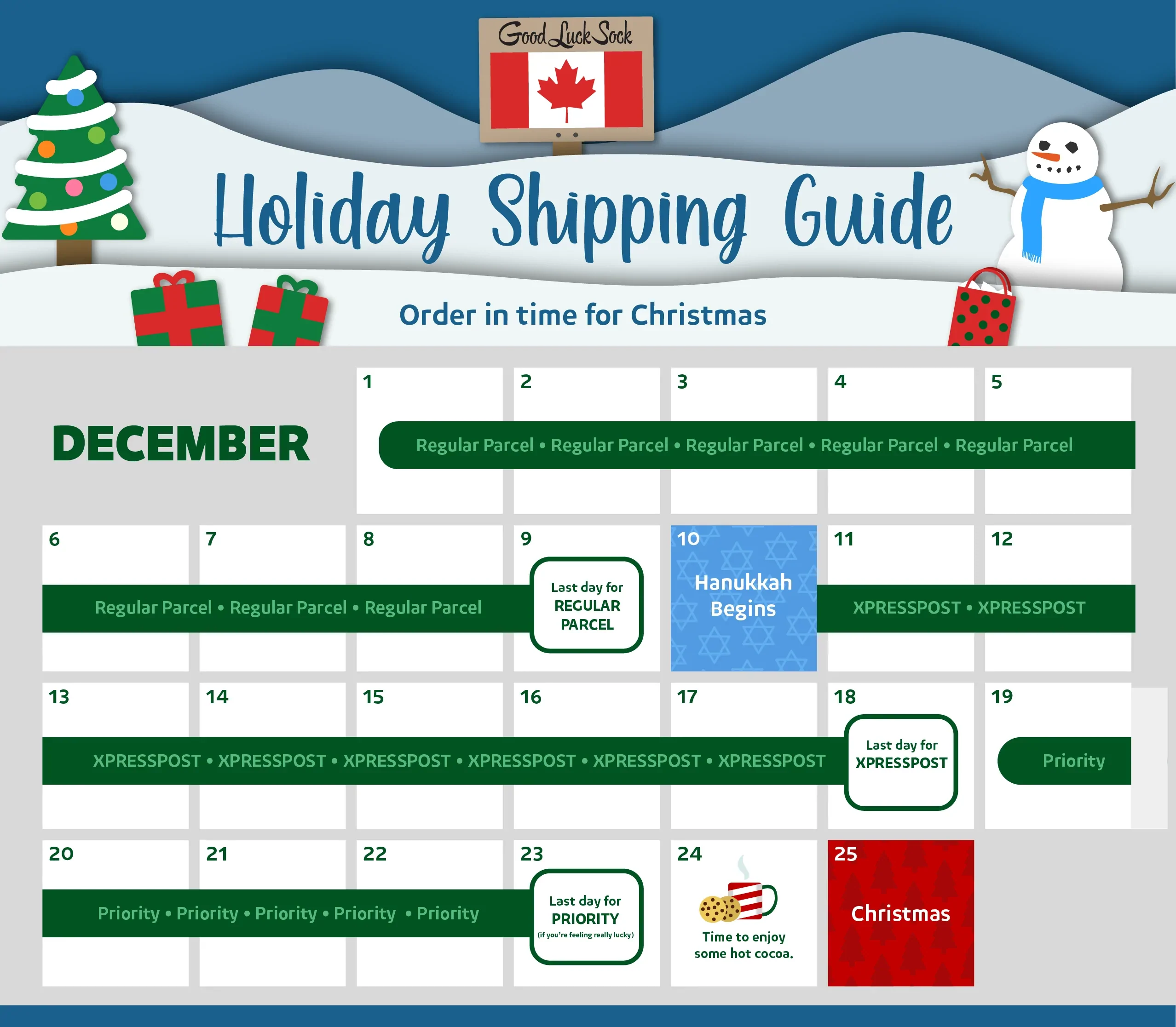 Holiday shipping calendar example for ecommerce 