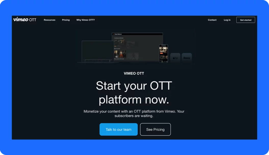 Une capture d'écran de la plateforme Vimeo OTT