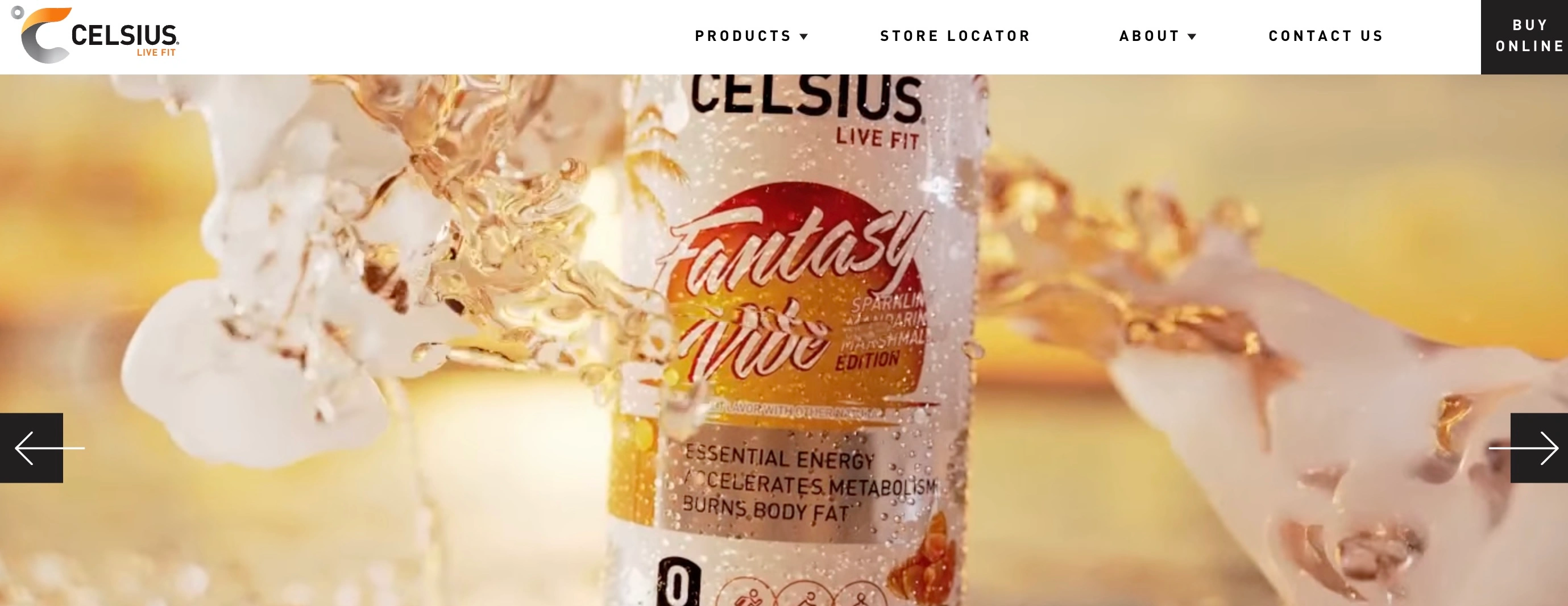 Captura de tela da página inicial do site da Celsius