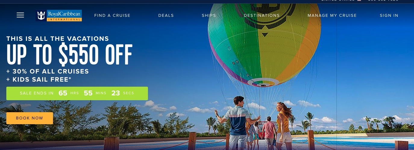 Screenshot der Website von Royal Caribbean