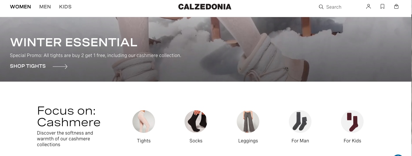 screenshot del sito di Calzedonia