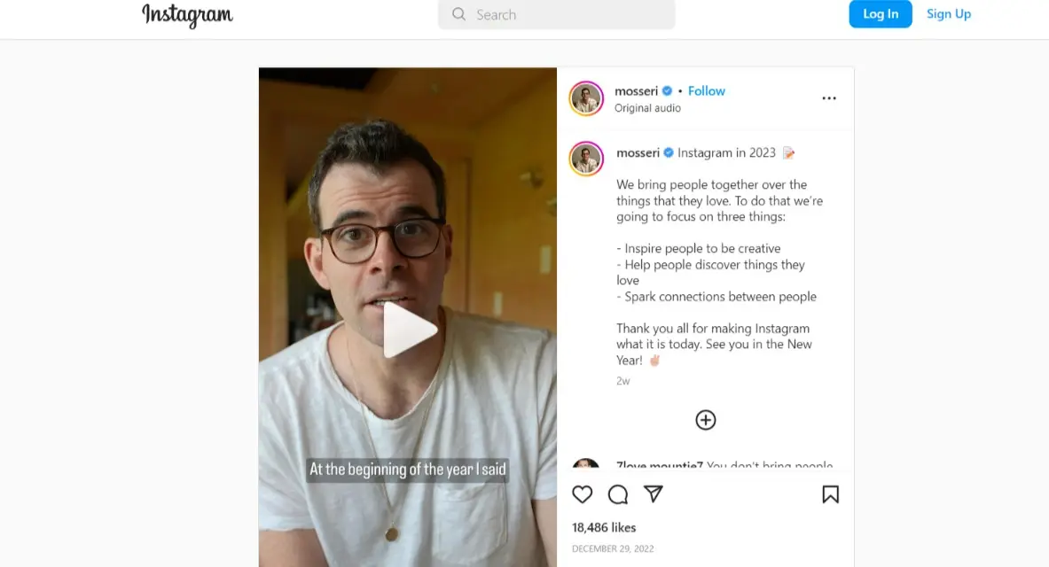 Adam Mosseri Instagram 帖子的屏幕截图