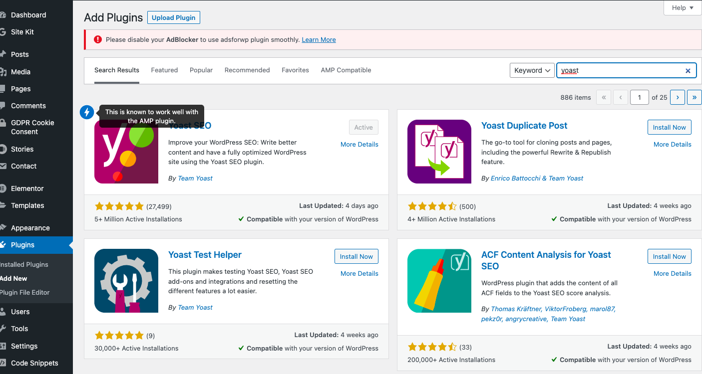 rechercher et installer le plugin Yoast SEO WordPress