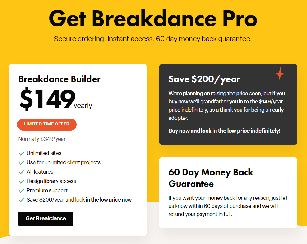 Preços do Criador de Sites Breakdance