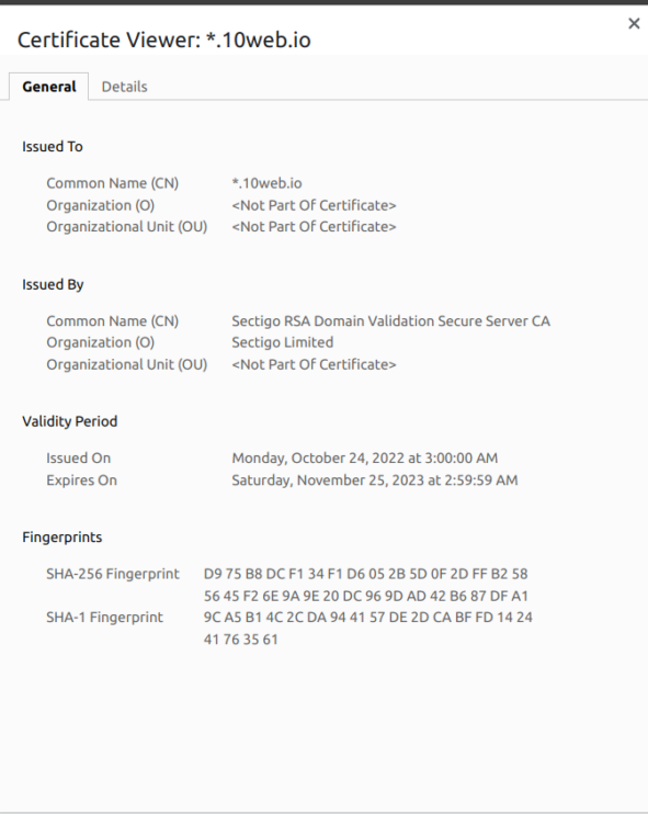 Details zum SSL-Zertifikat