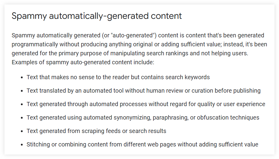 Google sobre conteúdo gerado automaticamente