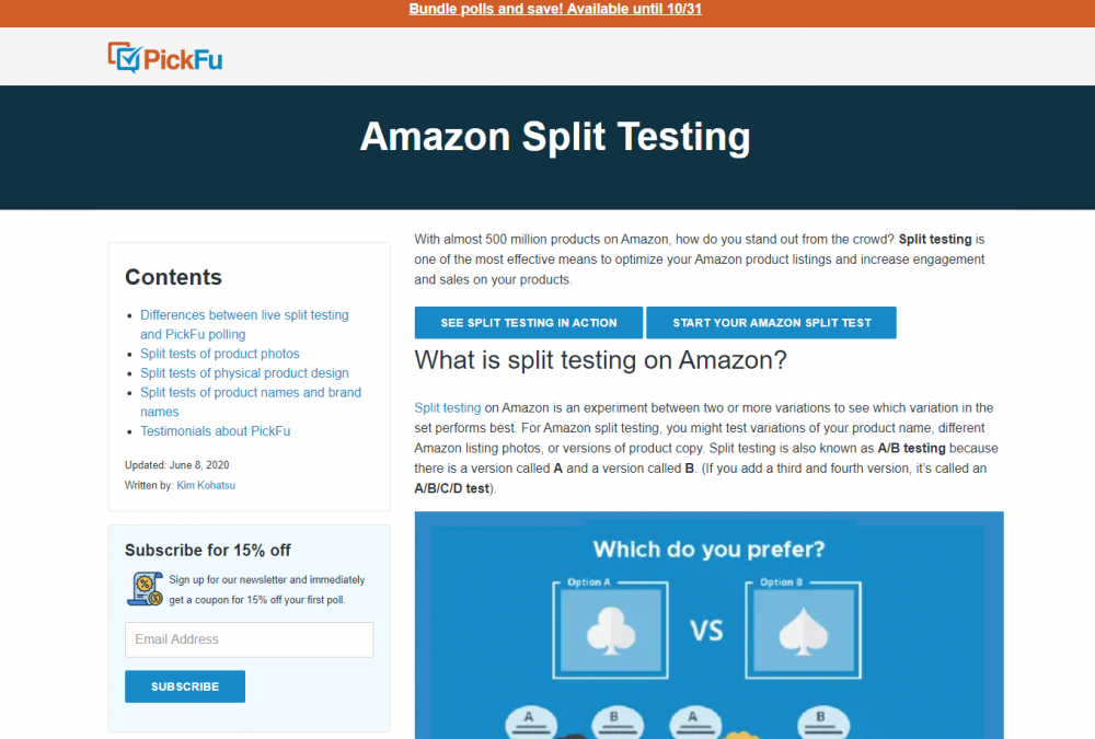 Ejemplo de página de destino de la herramienta Split Testing SaaS