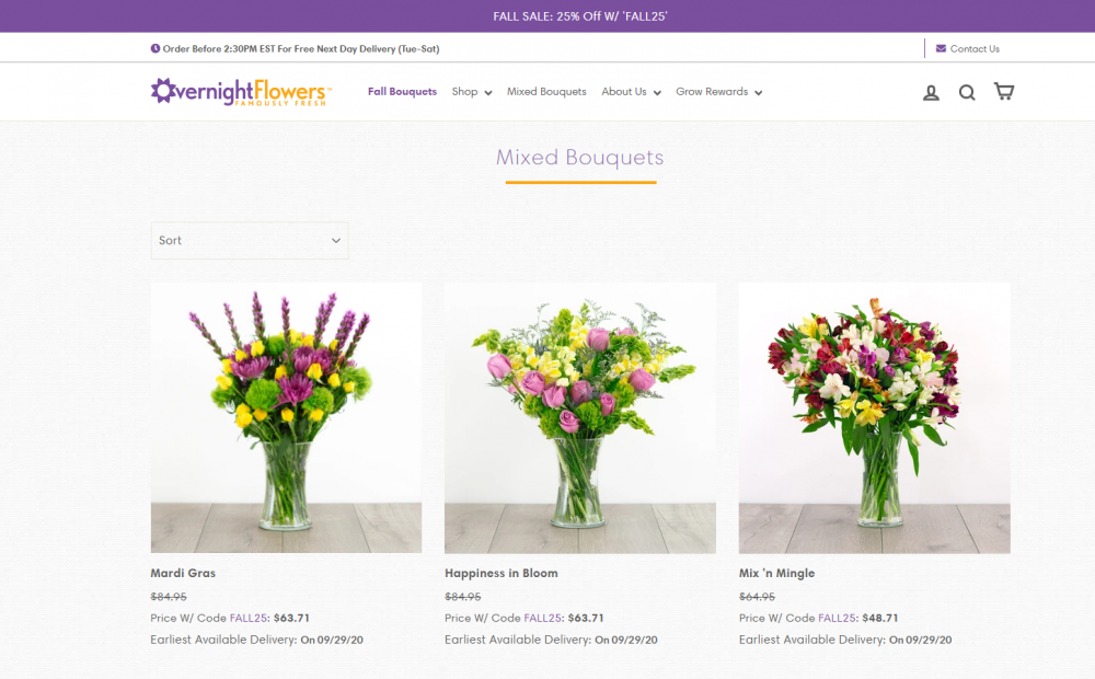 Esempio di pagina di destinazione del negozio di fiori