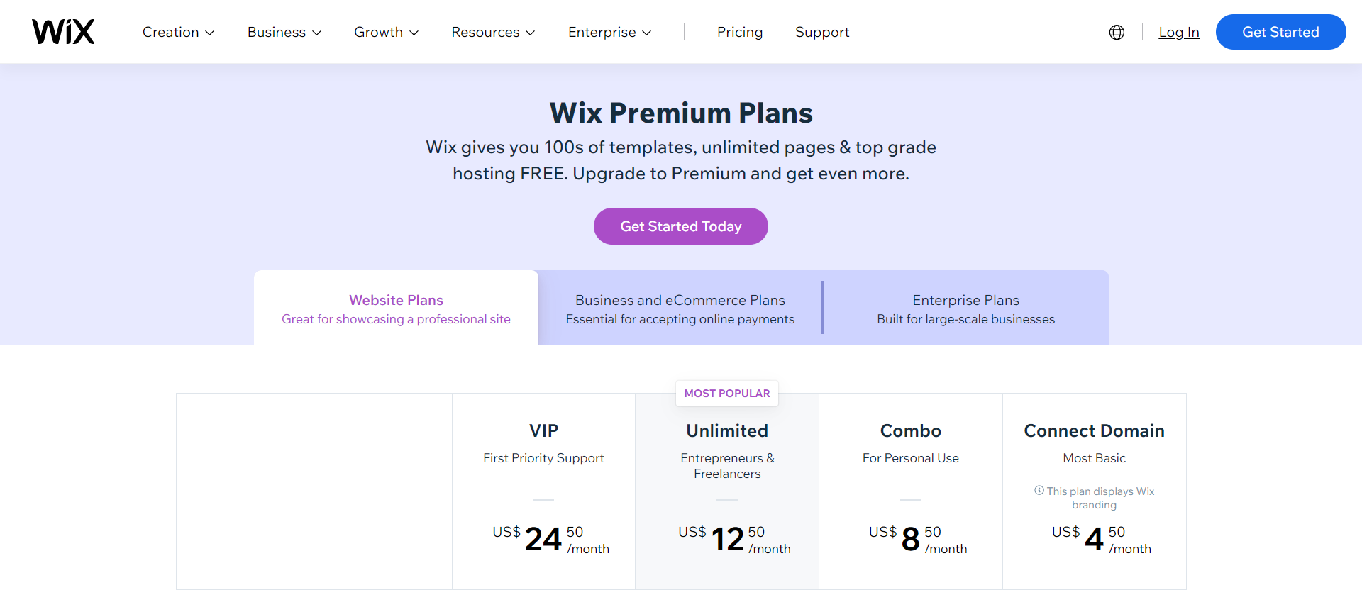 Цены Wix