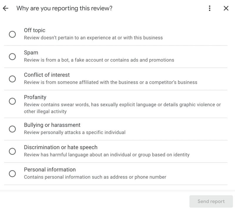 Google で偽のレビューを削除する方法 - レポートのレビュー
