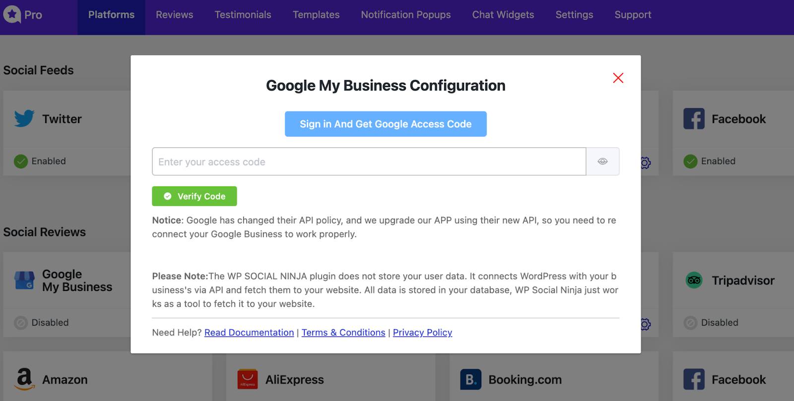 Tampilkan ulasan Google: Hubungkan kunci API bisnis Anda