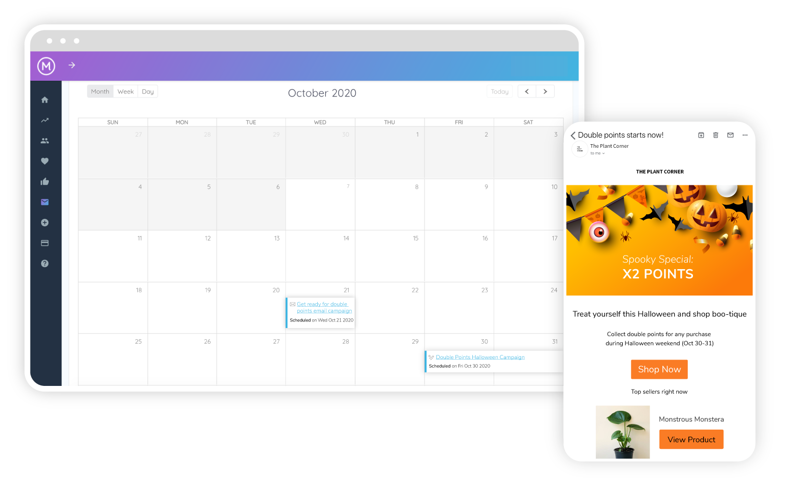 Marsello marketing calendar with halloween promotions scheduled.