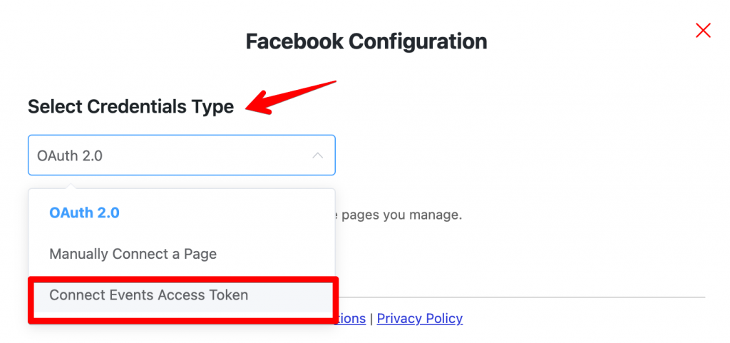 Configuración de Facebook para crear eventos de Facebook