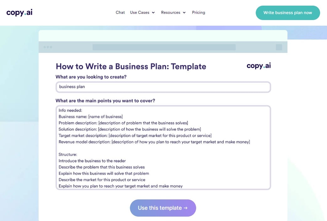 Copiați pagina AI Business Plan Generator
