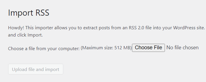 Carregar arquivo de feed RSS para importar RSS para WordPress