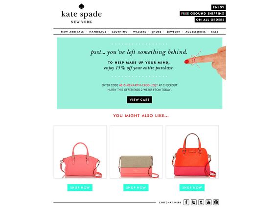 Kate Spade-E-Mail für verlassenen Warenkorb