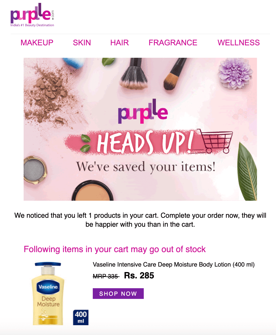 Purple tarafından terk edilmiş kart kurtarma e-postası