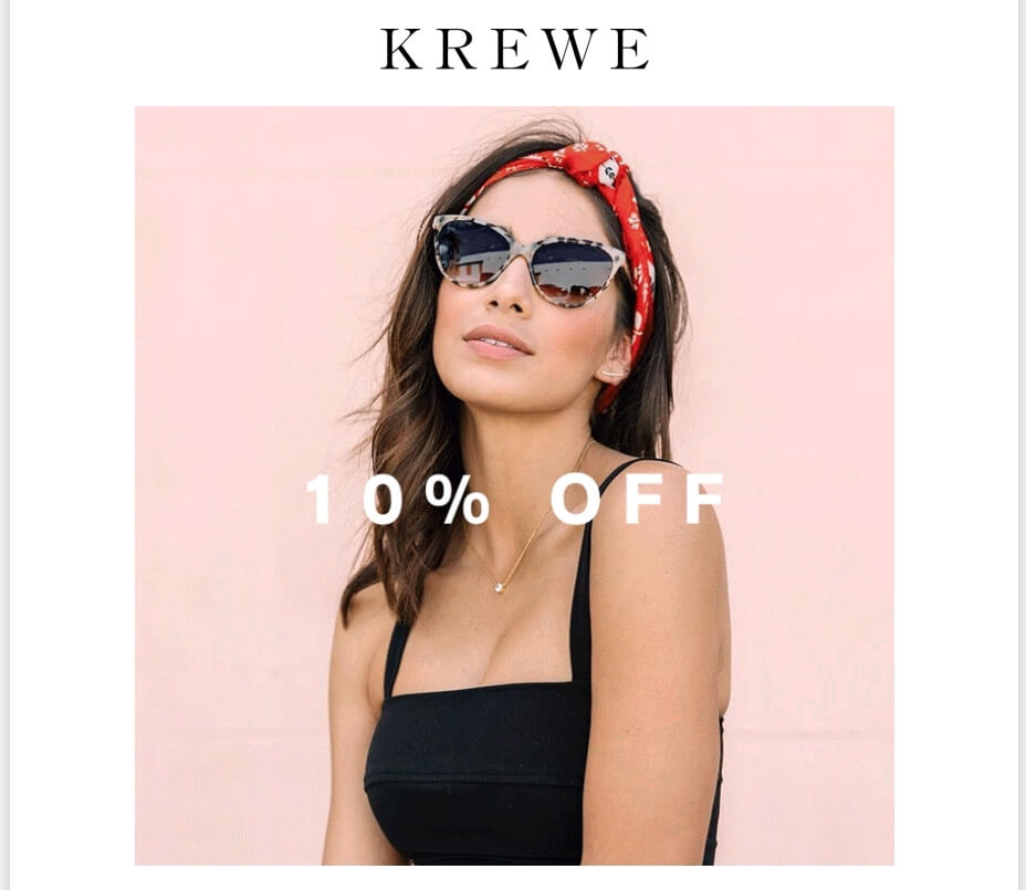 e-mail de bun venit pentru comerțul electronic de la brandul de modă KREWE