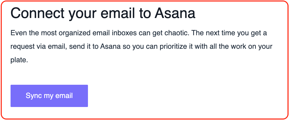 exemplu de CTA prin e-mail de bun venit de la Asana