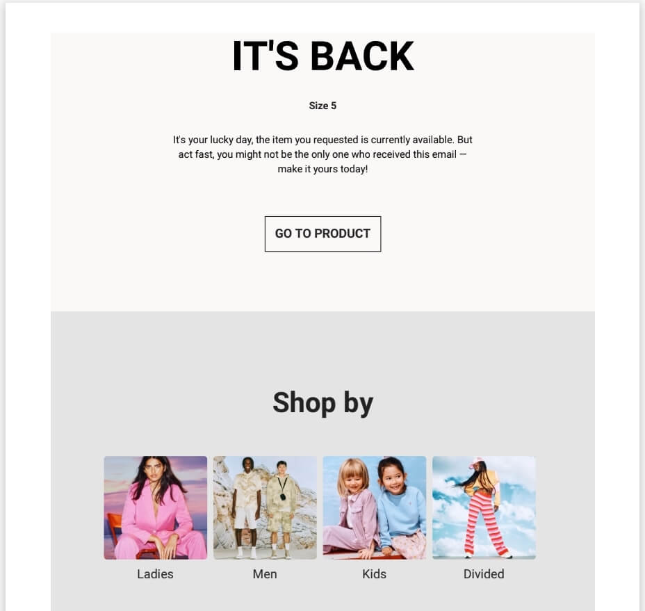 ตัวอย่างอีเมลหลังการซื้อของ H&M