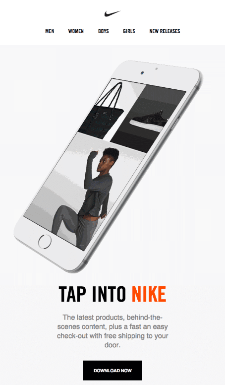 Nike のモバイル対応メールの例