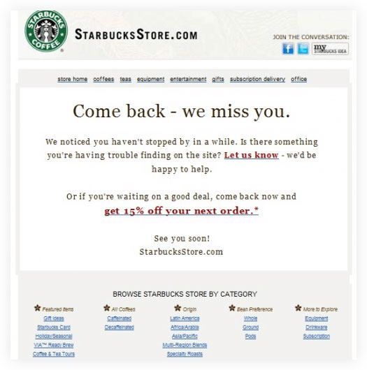 E-mail di Starbucks, ci manchi