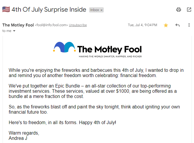 مثال على حملة Motley Fool Drip