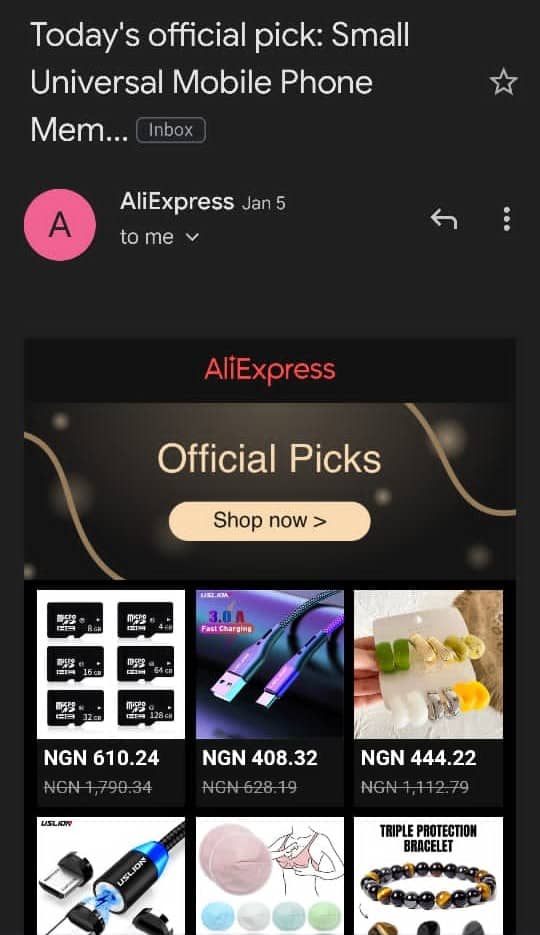 AliExpress wygrana kampania e-mailowa z kroplówką 2
