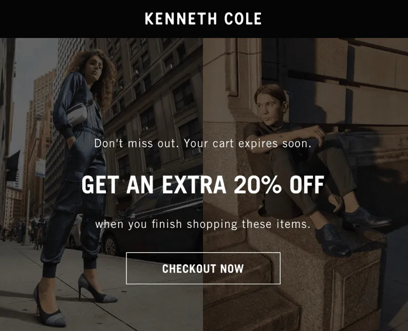 Kenneth Cole のカート放棄ドロップ キャンペーン メール 2