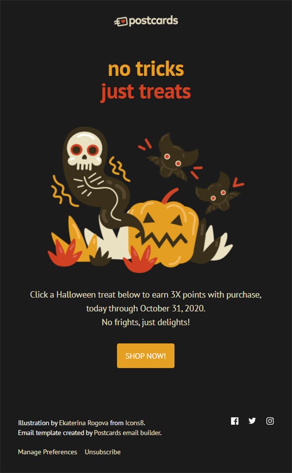 Ideen für Herbst-Newsletter: Halloween-Newsletter-Design aus Postkarten
