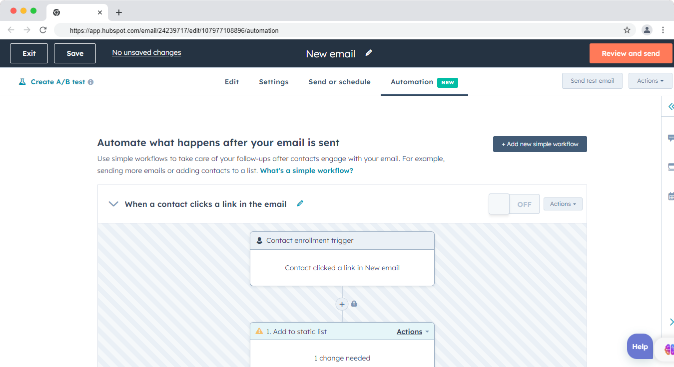 HubSpot 中的电子邮件生成器自动化