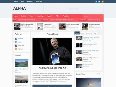 Thème WordPress du magazine Alpha