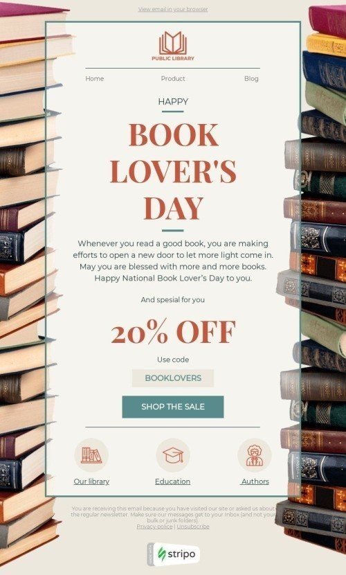Book Lover's Day August newsletter template by Stripo